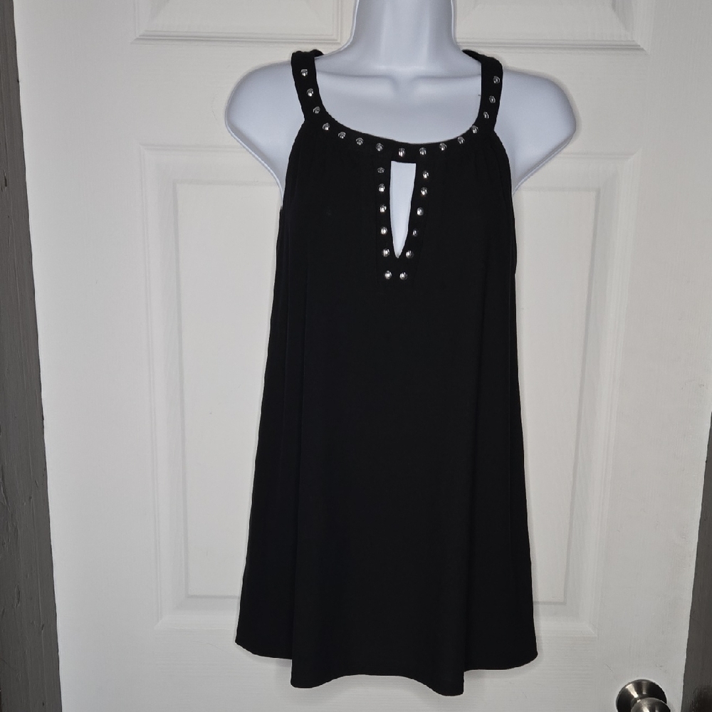 Goth Studded Plunge Cut Out Top 2X